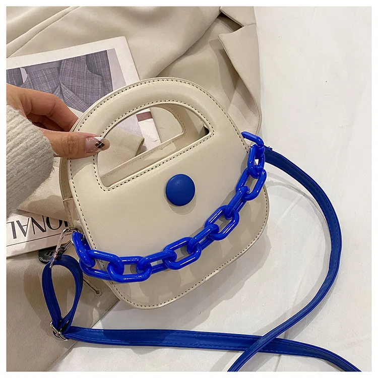 Women Casual Thick Chain Design Solid Color Shoulder Handle Bag