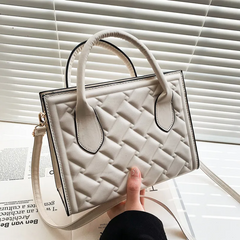 Women Fashion Square Embossed Design Solid Color PU Shoulder Bag
