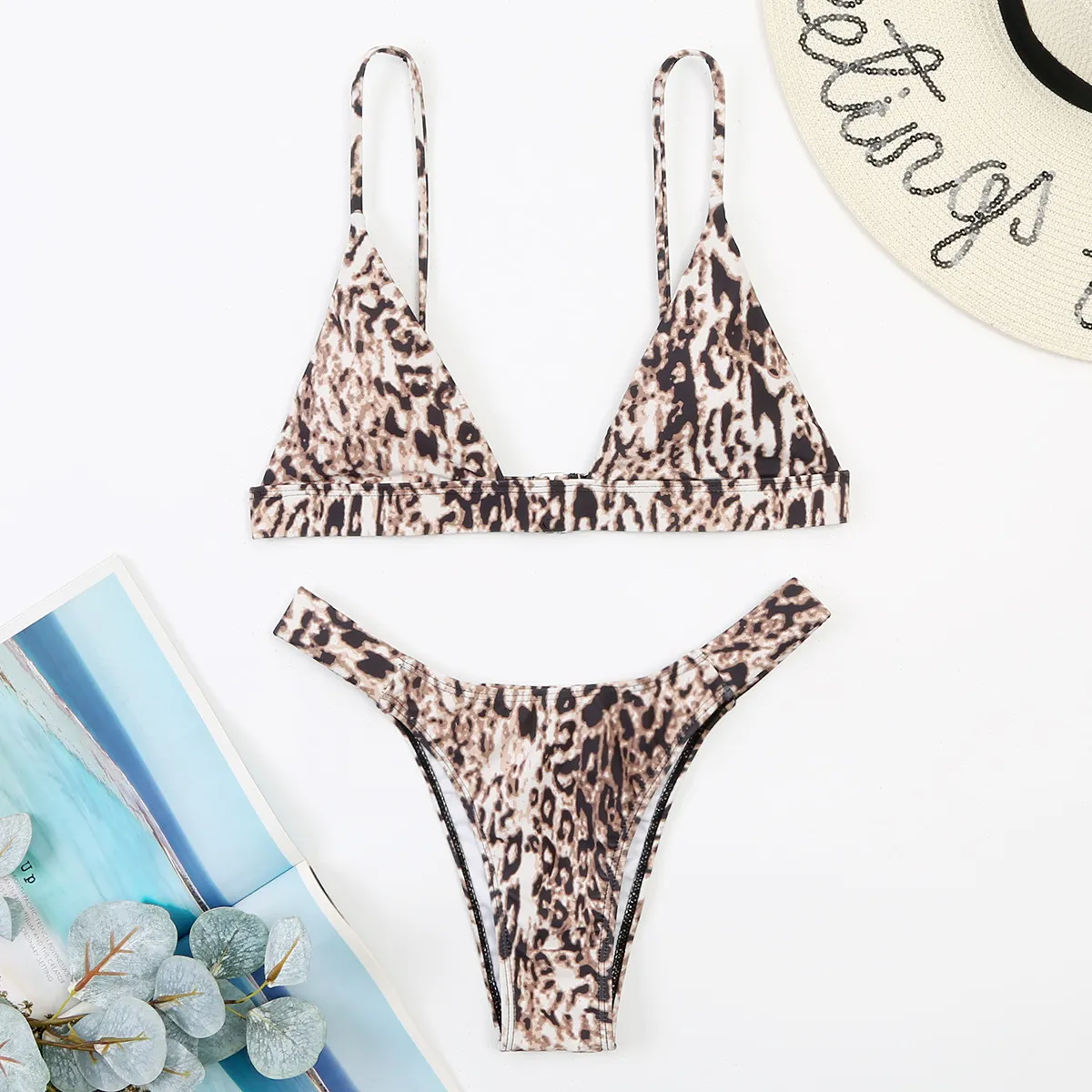 Women Fashion Three-Point Leopard Print Sexy Bikini Swimsuit Set