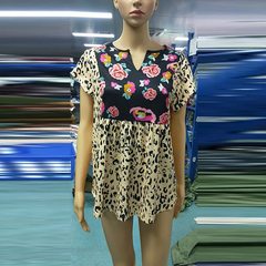 Women Leopard Print Short-Sleeve Blouse