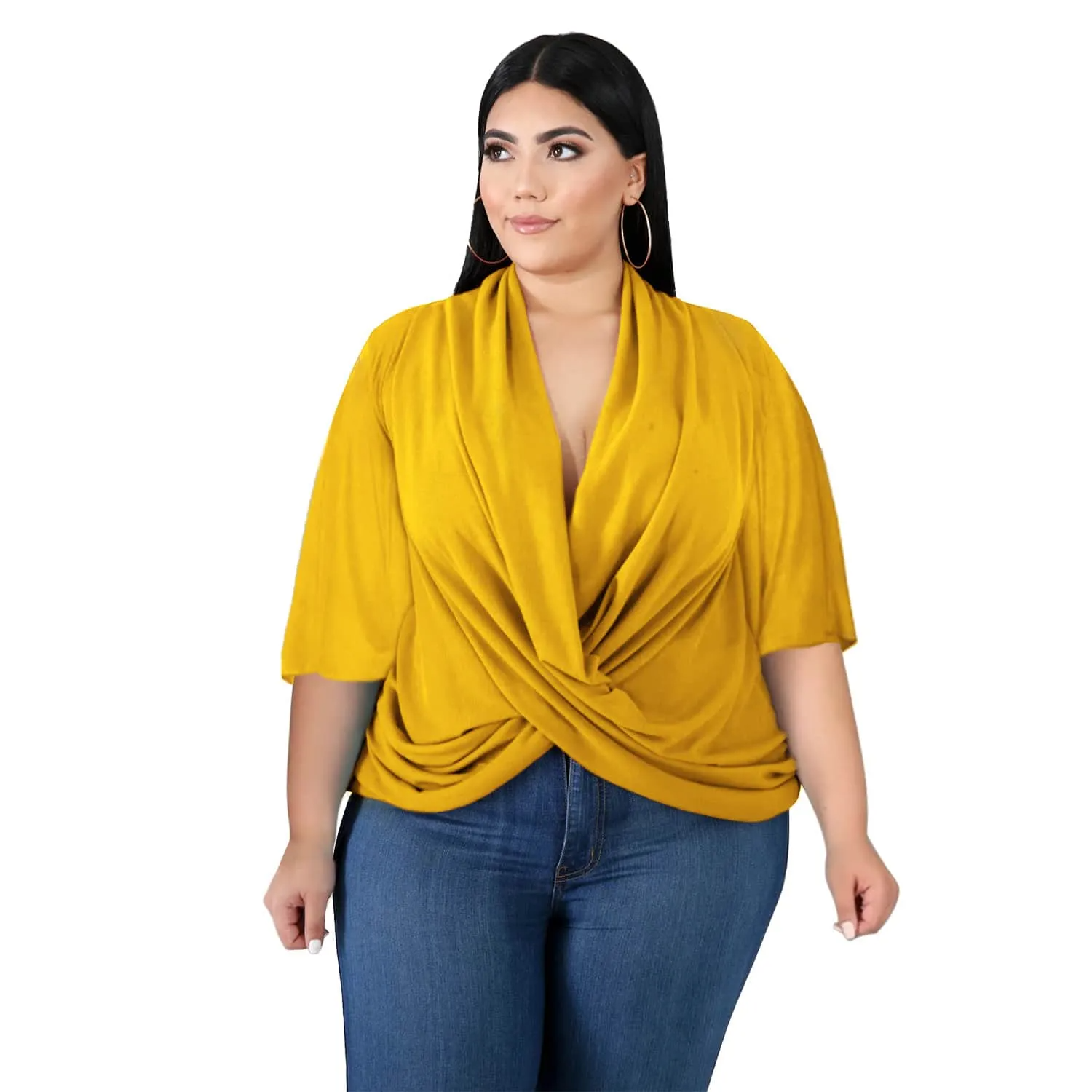 Women Solid Color Dolman Sleeve Irregular Blouse