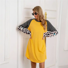 Women Fashion Plus Size Leopard Patchwork Loose Dress