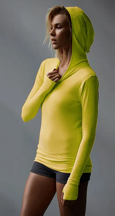 Women Casual Stretch Hooded Long Sleeve Mittens Running Sports Sweatshirt