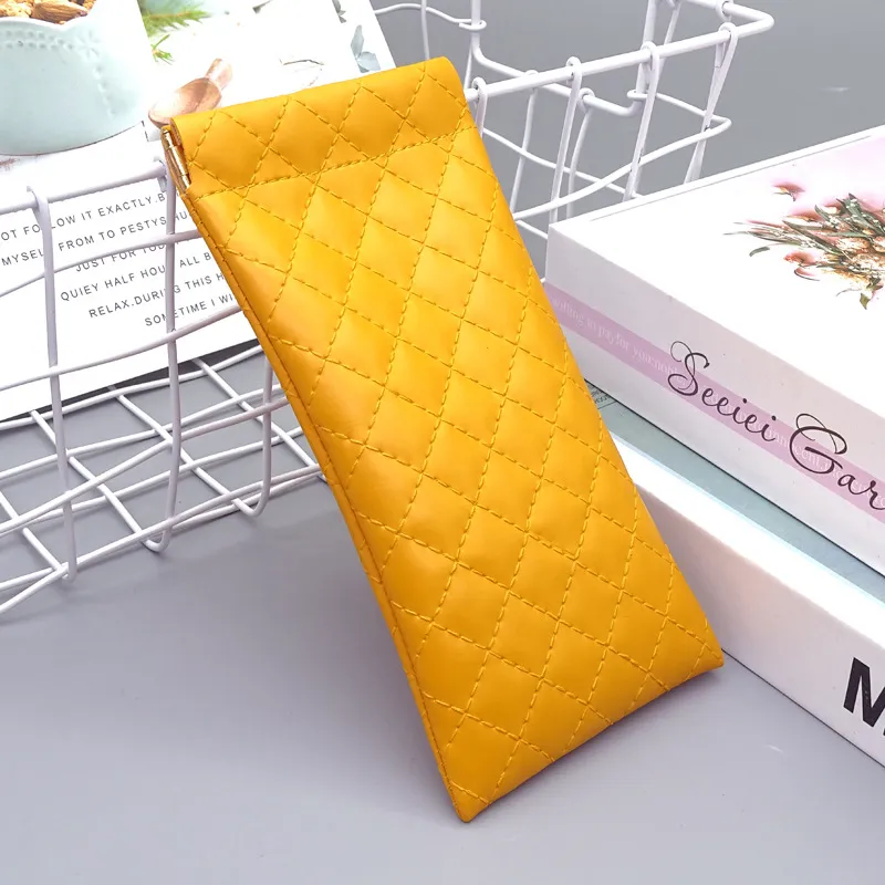 Simple Solid Color Diamond Line Portable Waterproof Automatic Closed PU Glasses Storage Bag