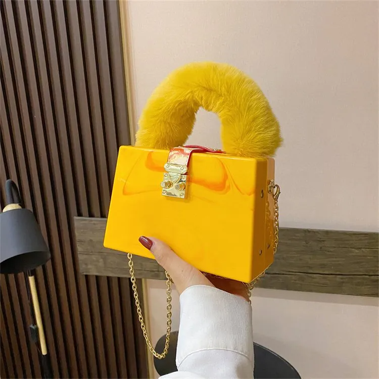 Women Chic Chain Design Stone Pattern Square Shoulder Handle Bag