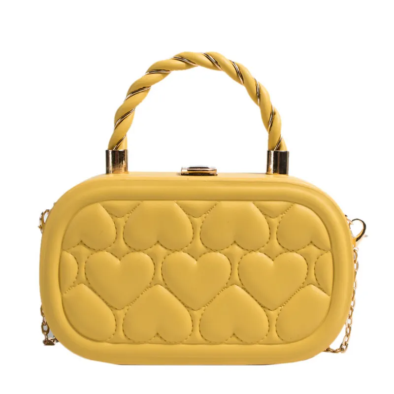 Women Fashion Solid Color Heart Quilted Lock Chain Handle Crossbody Bag