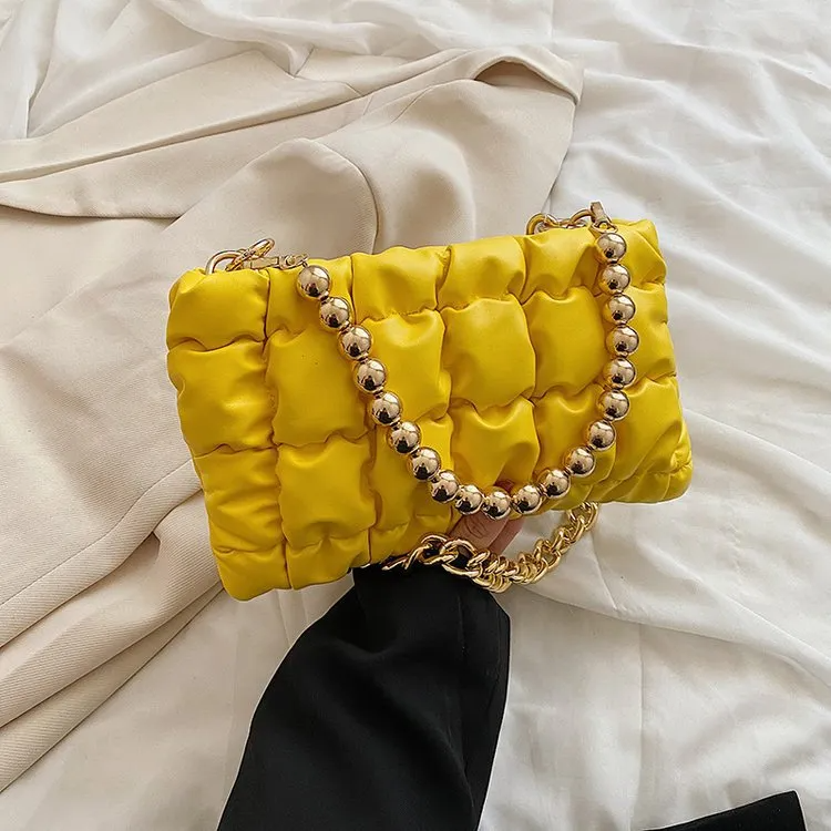 Women'S Fashion Pleated Embroidered Thread Shoulder Bag