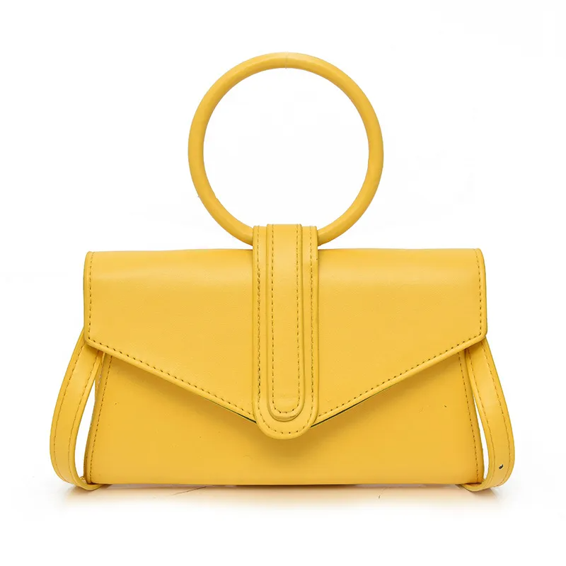 Woman Sweet Candy Color Ring Handle Solid Pu Crossbody Bag
