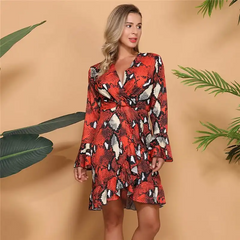 Women Fashion Snakeskin Print Ruffled Dress