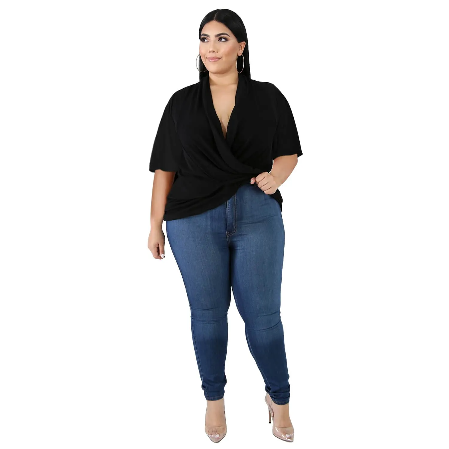 Women Solid Color Dolman Sleeve Irregular Blouse