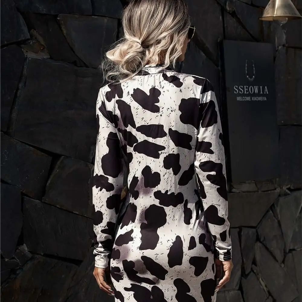 Women Fashion Animal Print Long Sleeve Dress