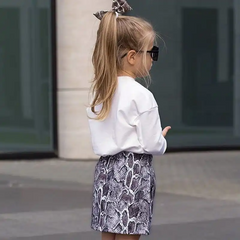 Girls Long-Sleeves Snakeskin Grain Sweatshirt And Skirt With Headband