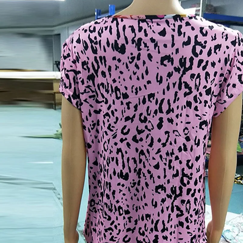 Women Leopard Print Short-Sleeve Blouse