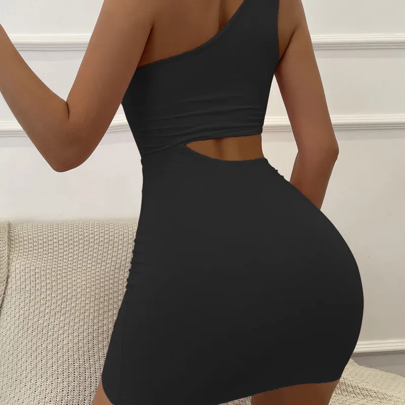 One Shoulder Sleeveless Cutout Slim Waist Dress