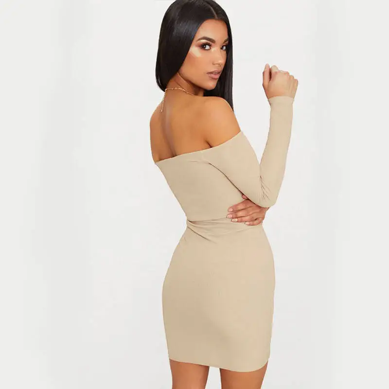 Women Sexy Off-The-Shoulder Long Sleeve Drawstring Mini Dresses