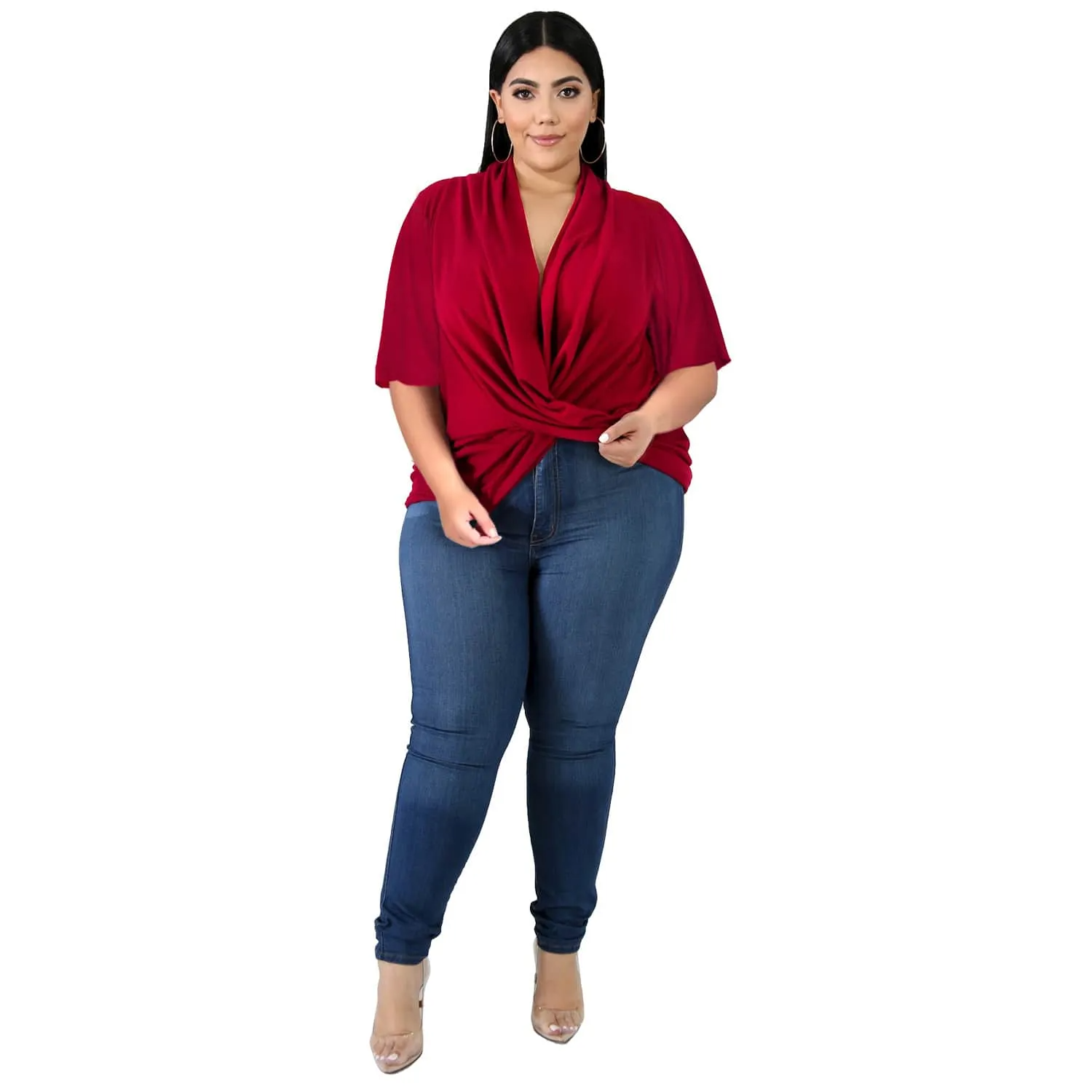 Women Solid Color Dolman Sleeve Irregular Blouse