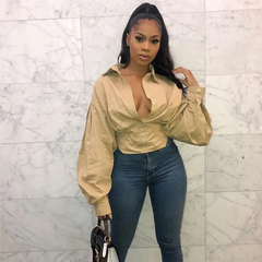 Women Sexy Solid Color V Neck Blouse