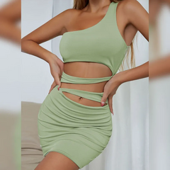 Sexy One Oblique Shoulder Cut Out Bodycon Dress