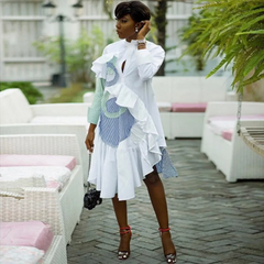 Women Casual Long Sleeve Fringe Patchwork Ruffled Shirt Dress