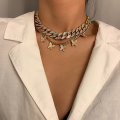 Retro Rhinestones Decoration Butterfly Chain Design Necklaces