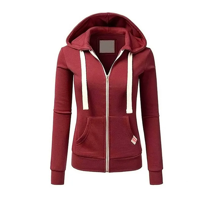 Women Fashion Casual Solid Color Zipper Pocket Hoodies