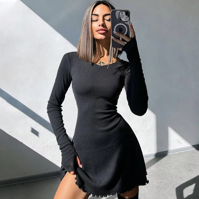 Women Fashion Simple Solid Color Back Strap Defined Waist Dress