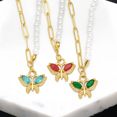 Women Fashion Personality Pearl Butterfly Pendant Necklace