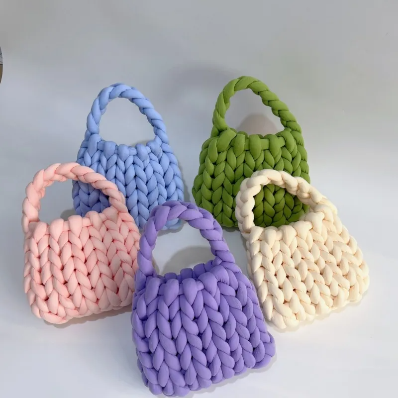 omen Fashion Solid Color Hand-Woven Wool Handbag