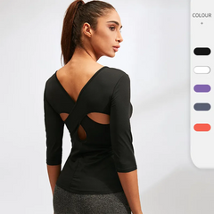 Women'S Fitness Running Tight Quick Dry Back Crossover Long Sleeve Sports Top