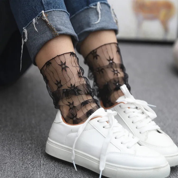 Ultra-Thin Mid-Tube Women Thin Summer Mesh Hollow Socks