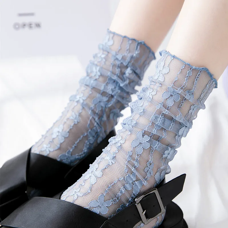 Women Fashion Vintage Lace Floret Spring And Summer Thin Hollow Mesh Socks
