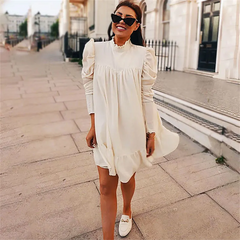 Women Fashion Stand Collar Puff Sleeve Dresses
