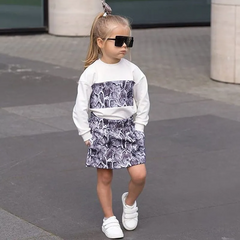 Girls Long-Sleeves Snakeskin Grain Sweatshirt And Skirt With Headband