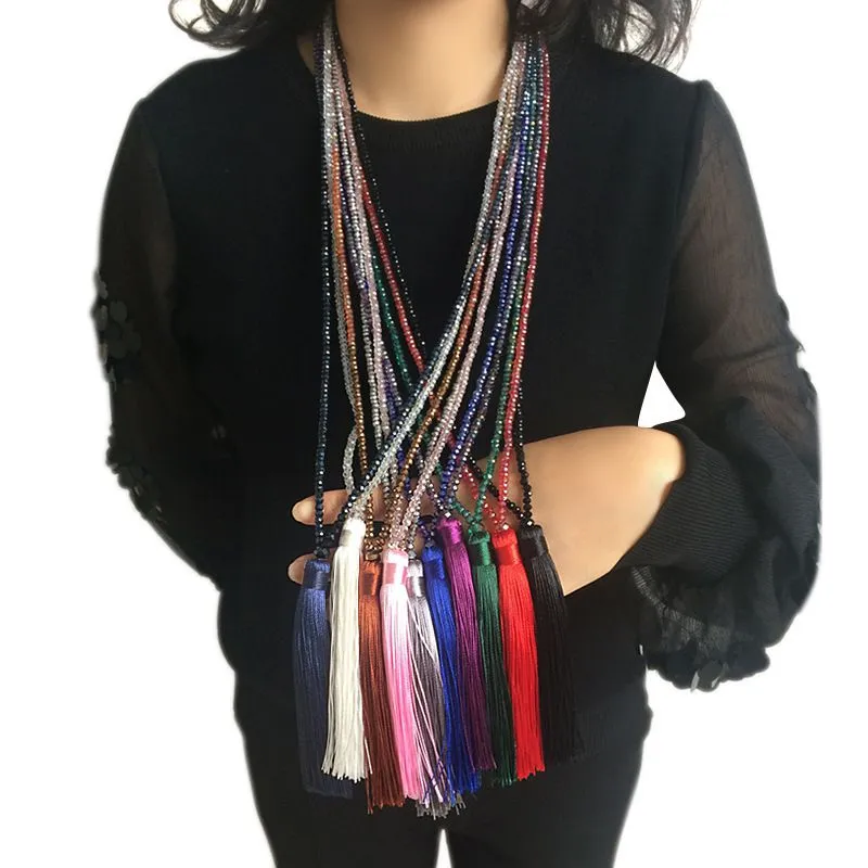 Optional Long Tassel Pendant Handmade Beaded Ethnic Necklace