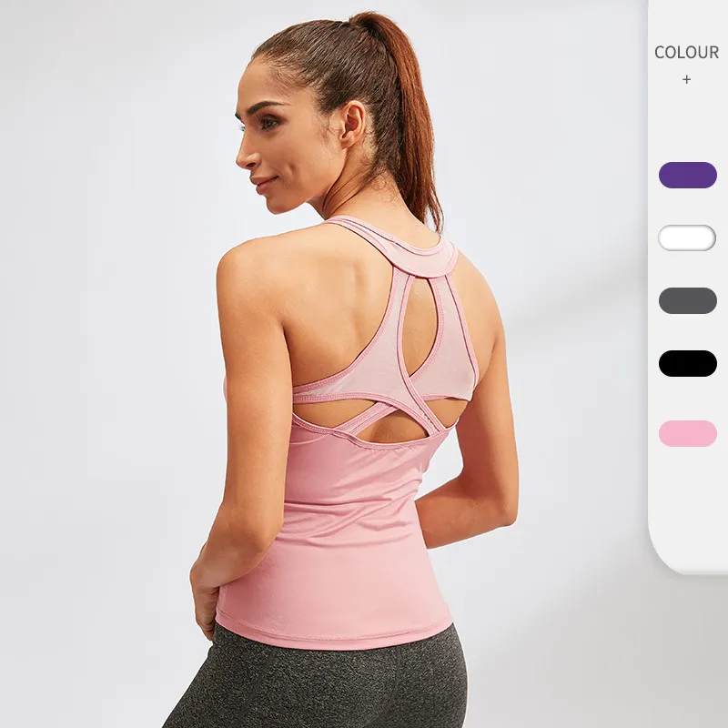 Women'S Sexy Hollow Tight Quick-Drying High Elasticity Breathable Fitness Running Sports Vest