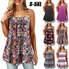 Women Summer Bohemian Floral Printed Sleeveless Casual Plus Size Loose Dress