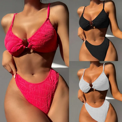 Women'S Fashion Solid Color Pattern Small Circle Triangle Swimsuit Two-Piece Set