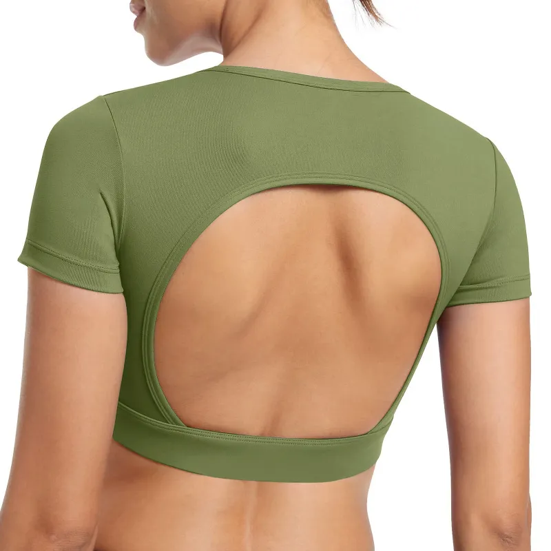 Women Fashion Solid Color Backless Sports Yoga Top