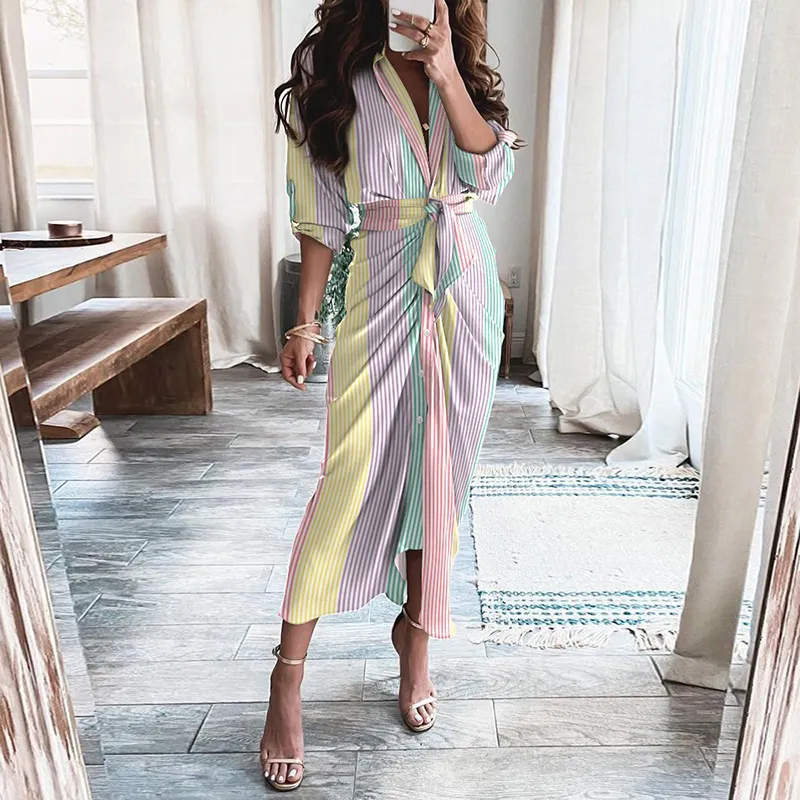 Women Fashion V Neck Bandage Creased Dress