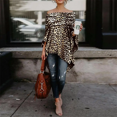 Women Loose Leopard Print Sexy Off-The-Shoulder Blouse