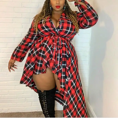 Women Irregular Hem Plaid Printing Dress