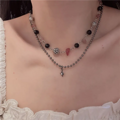 Unisex Fashion Retro Ring Bamboo Chain Pendant Double Layer Necklace