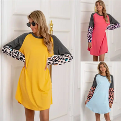 Women Fashion Plus Size Leopard Patchwork Loose Dress