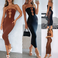 Hollow Tube Top Mesh Stitching See-Through Dress