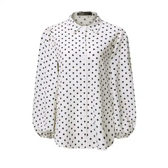 Women Fashion Single Breasted Polka Dot Printed Lantern Sleeve Blouse