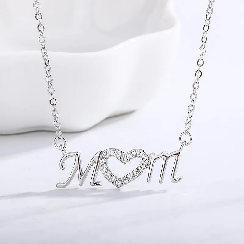 Mother'S Day Fashion Women'S Diamond Heart Sterling Silver Necklace