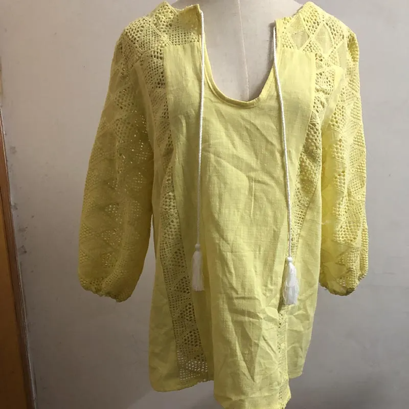 Women Casual Lantern Sleeve Hollow Out Blouse