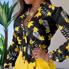 Women Fashion Flower Printed Blouse