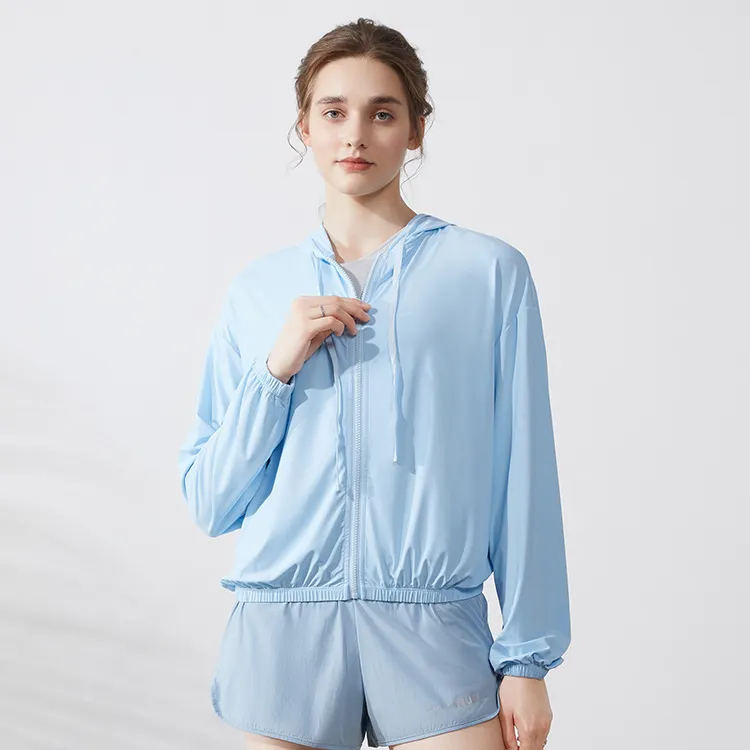 Women Fashion Casual Sunscreen Long Sleeve Hooded Sports Top