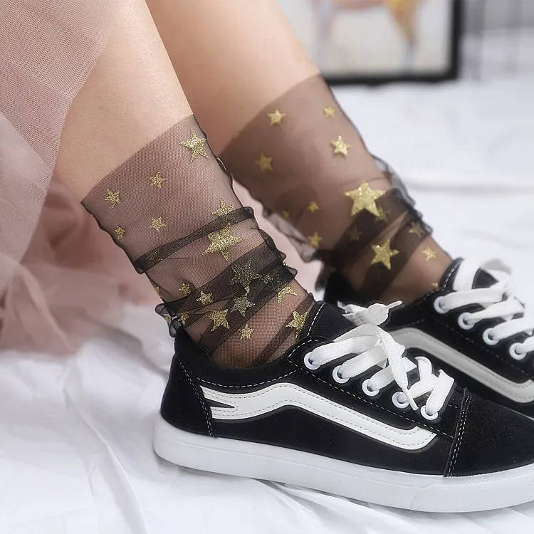 Popular Mesh Socks Women Bronzing Star Thin Socks
